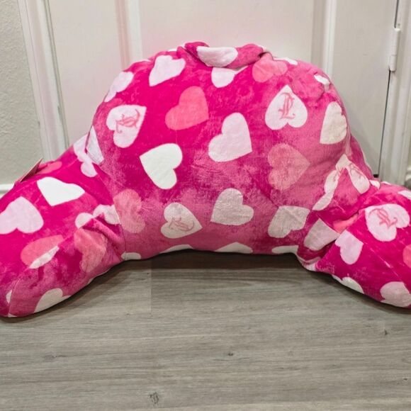 Juicy Couture Home JC Logo Hearts Plush Bed Rest Pillow w/Cell Pocket - Picture 3 of 6